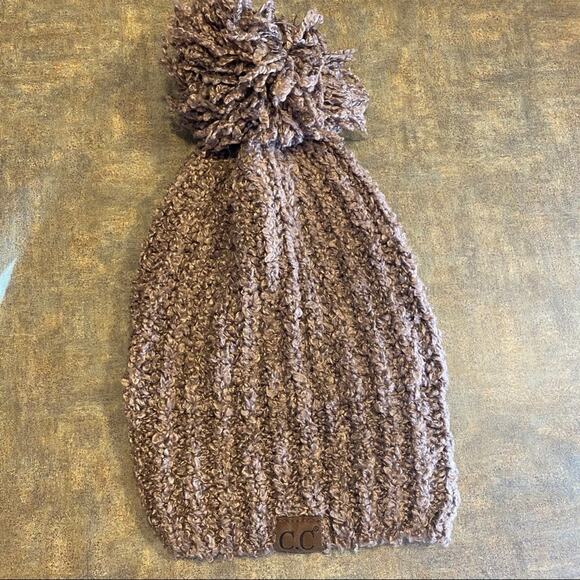C.C Soft Knit Pom Beanie Winter Hat Adult Soft Brown Light Brown Cozy Warm - Picture 2 of 6
